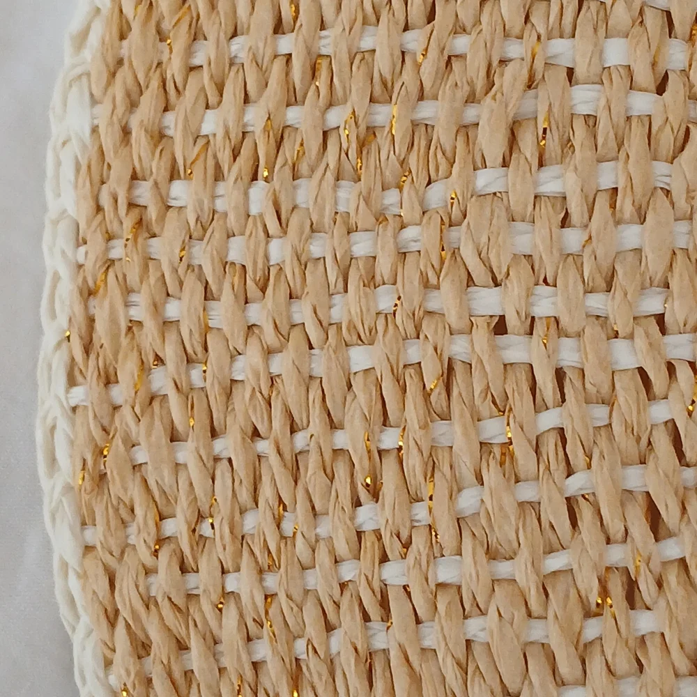 Natural Woven Straw  Paper Mettallic Wide Brim Hat - Picture 11 of 11